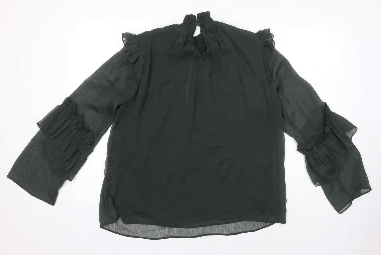 H&M Womens Green Herringbone Polyester Tunic Blouse Size 40 Collared