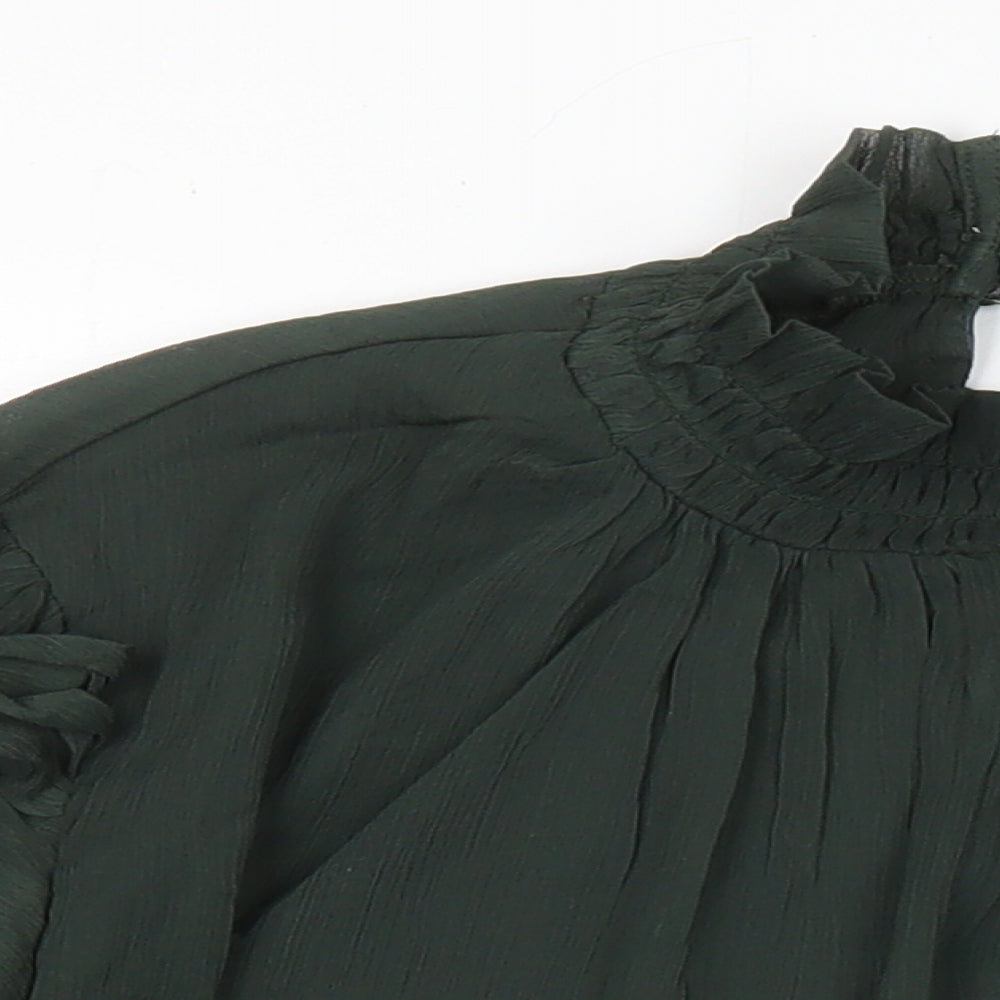 H&M Womens Green Herringbone Polyester Tunic Blouse Size 40 Collared