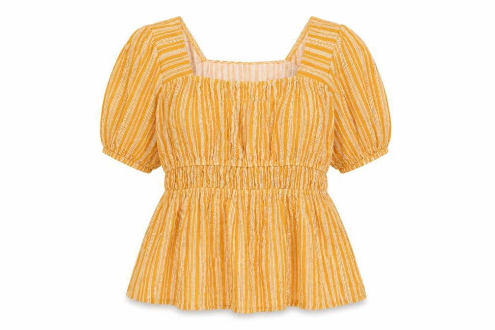 Apricot Womens Yellow Polka Dot Viscose Tunic Blouse Size 10 Scoop Neck
