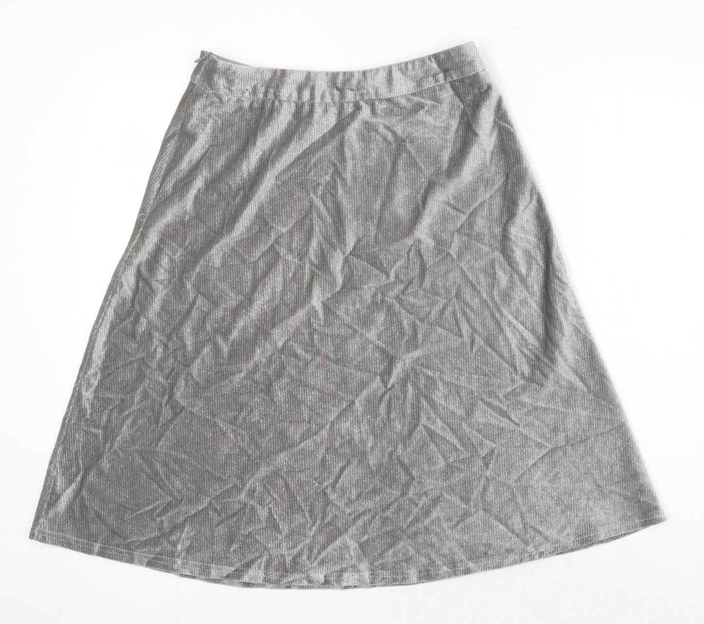 Elenza Womens Silver Herringbone Polyester A-Line Skirt Size M Zip