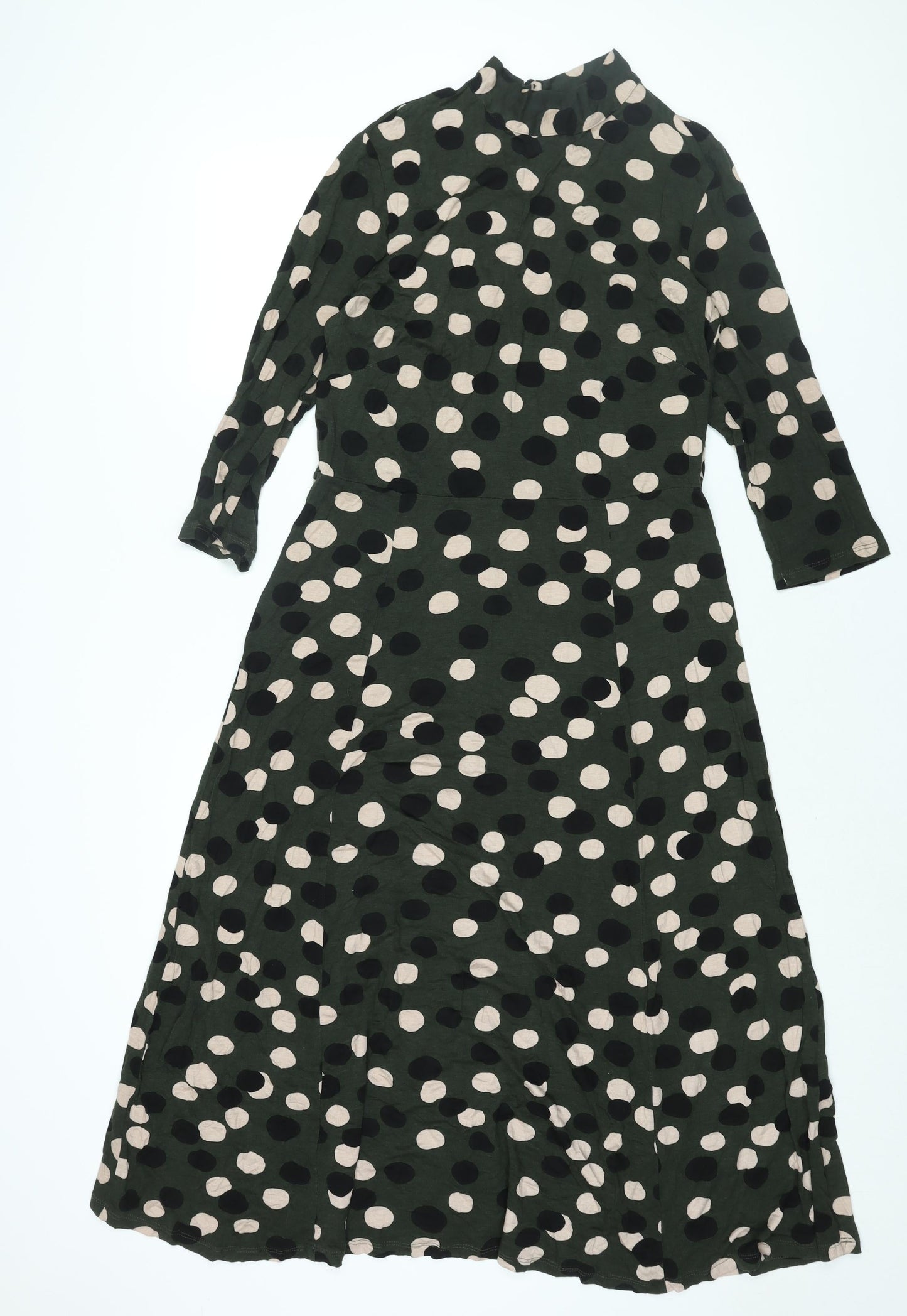 Principles Womens Green Polka Dot Viscose Shift Size 14 Mock Neck Button