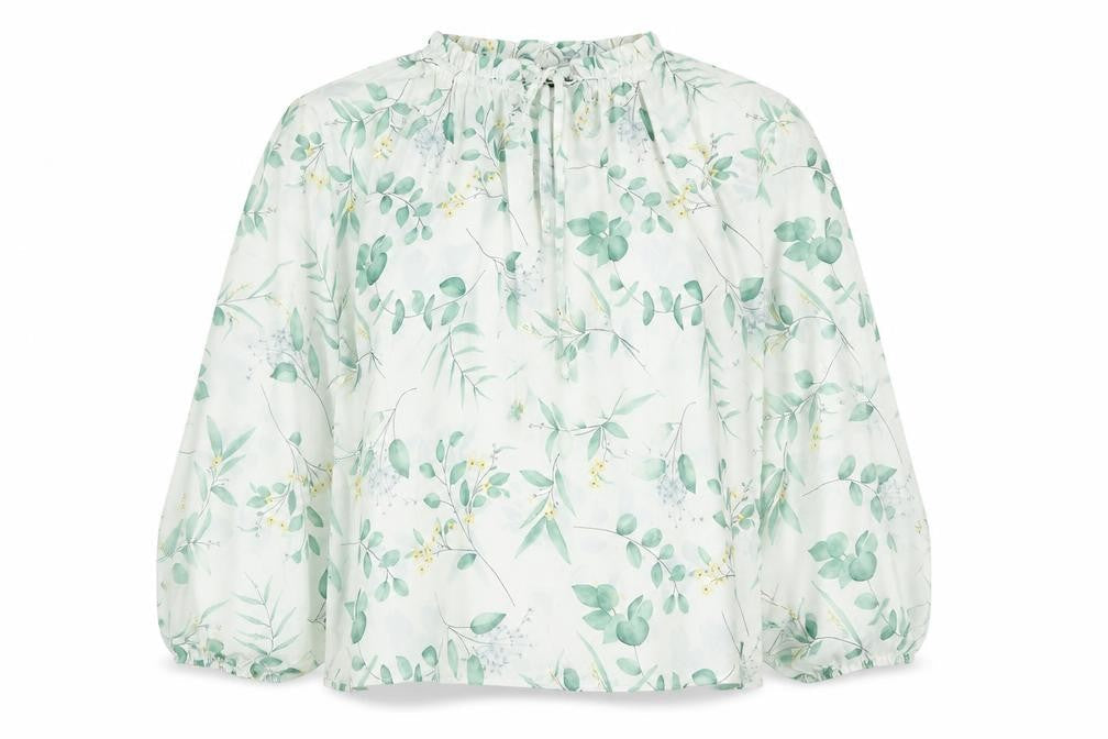 Front view of In the Style women’s white floral polyester basic blouse, size UK 14, mock neck