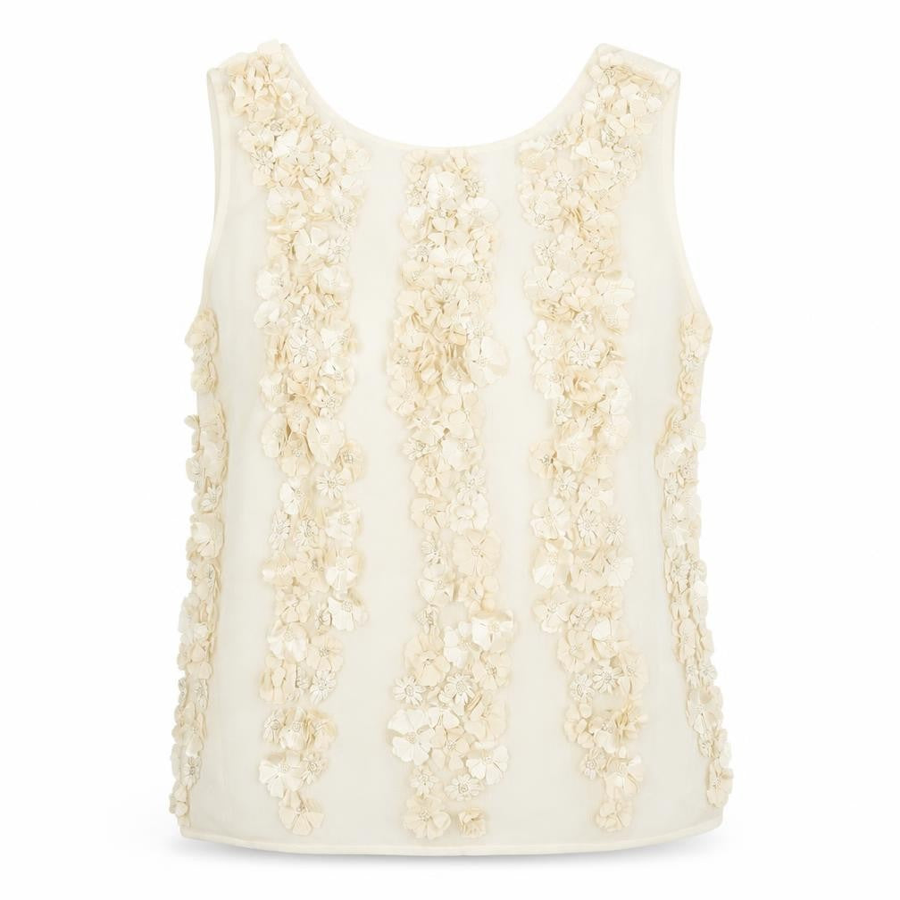 River Island Womens Ivory Polyester Camisole Blouse Size 12 Round Neck - Flower Detail
