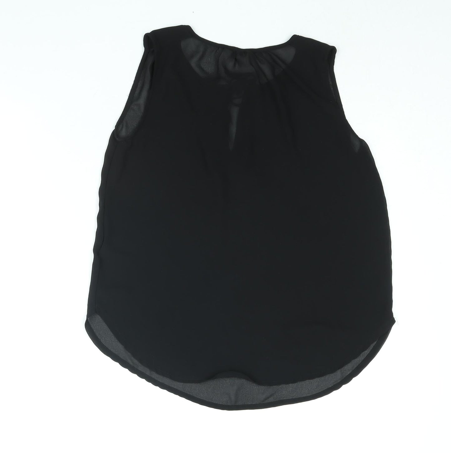 H&M Womens Black Polyester Camisole Blouse Size 6 Round Neck - Tassle Keyhole Neck