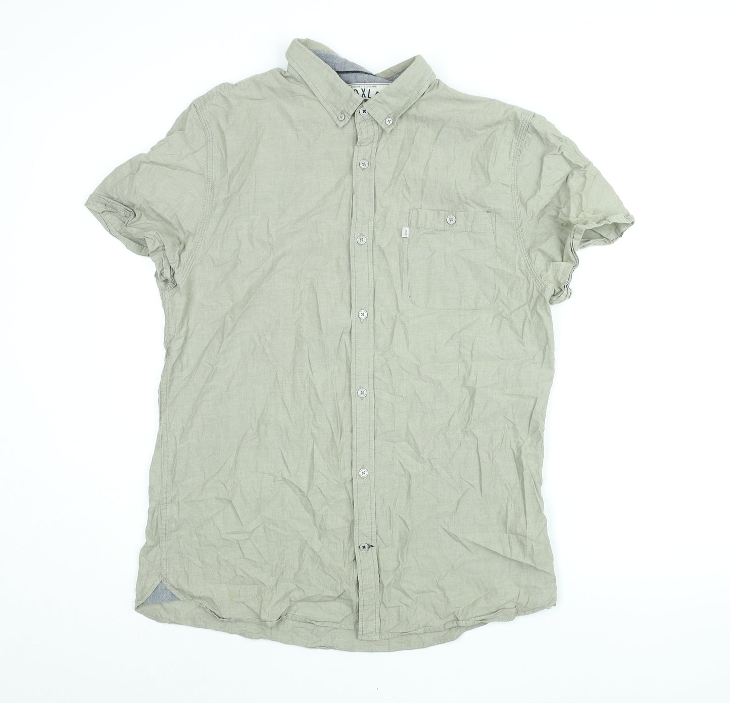 Croxley Mens Green Cotton Button-Up Size 2XL Collared Button