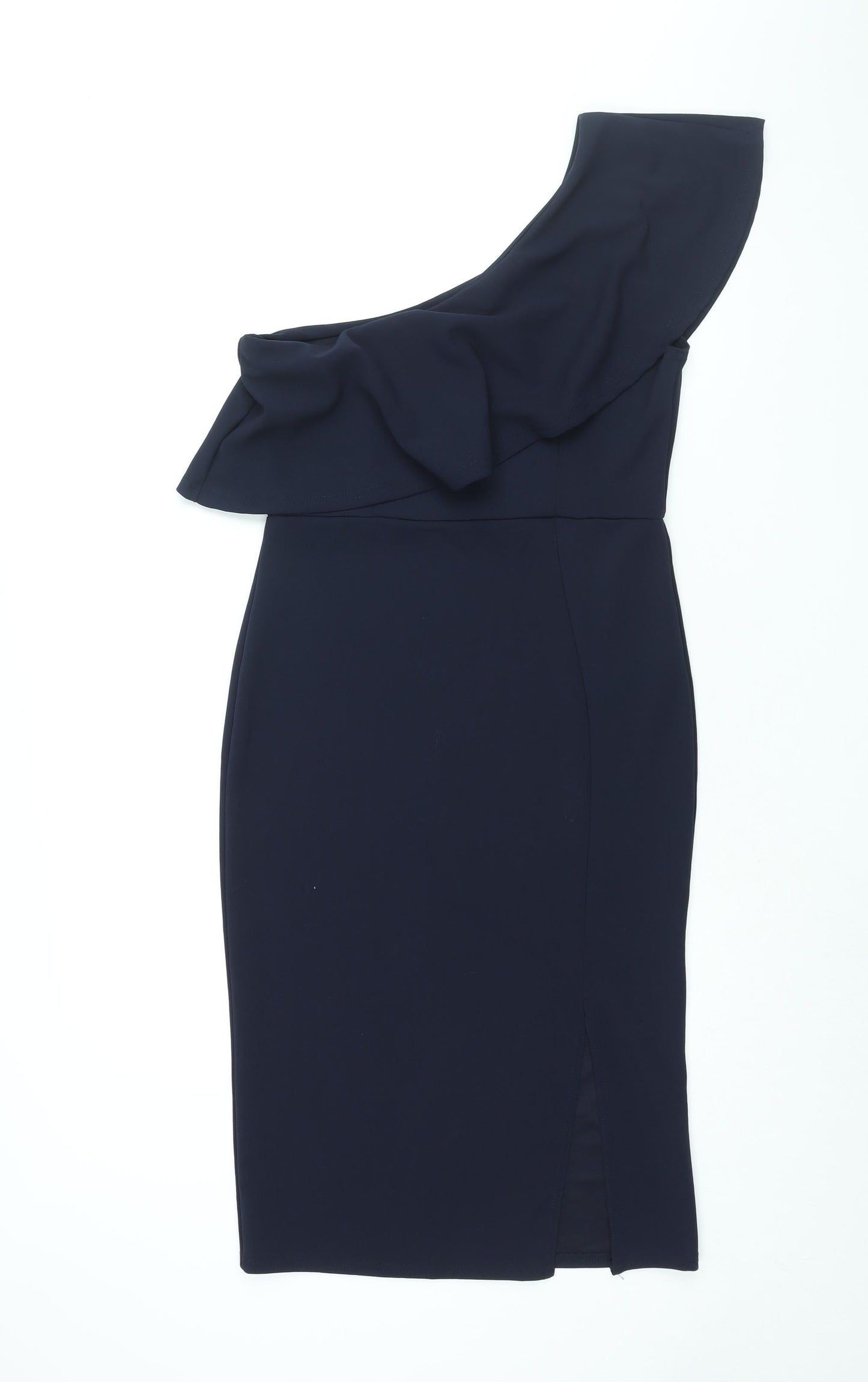 Missgudied Womens Blue Polyester Sheath Size 14 One Shoulder Pullover - Front Slit