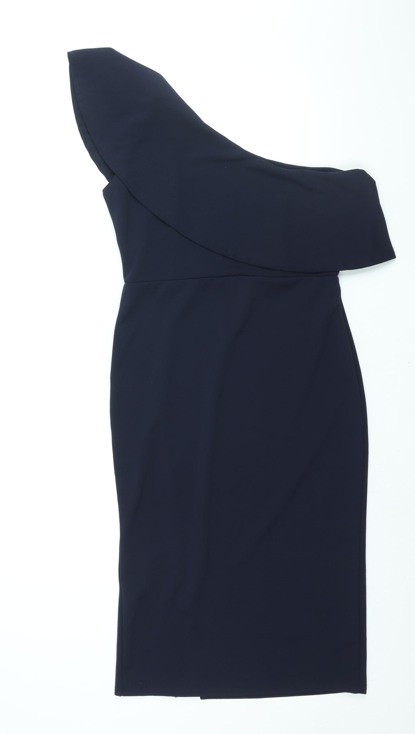 Missgudied Womens Blue Polyester Sheath Size 14 One Shoulder Pullover - Front Slit