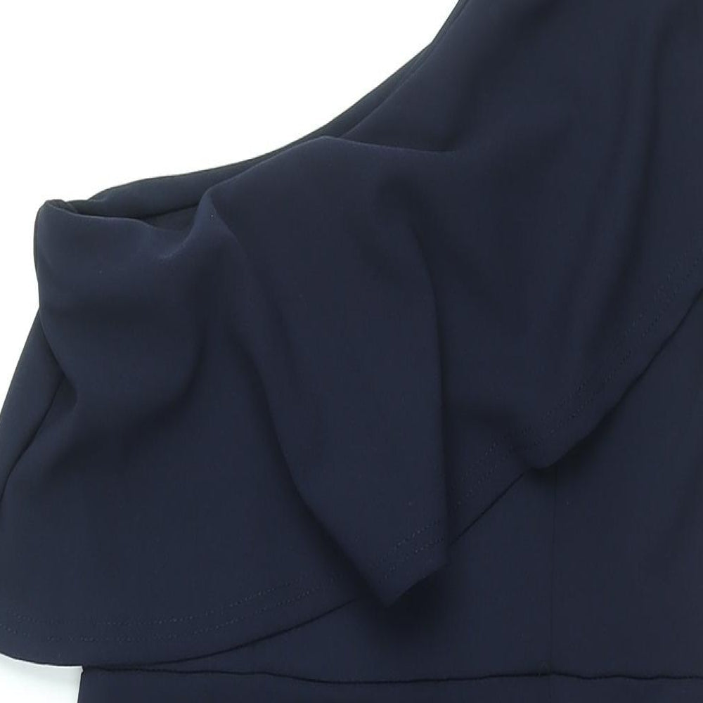 Missgudied Womens Blue Polyester Sheath Size 14 One Shoulder Pullover - Front Slit