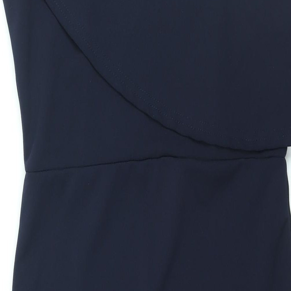 Missgudied Womens Blue Polyester Sheath Size 14 One Shoulder Pullover - Front Slit