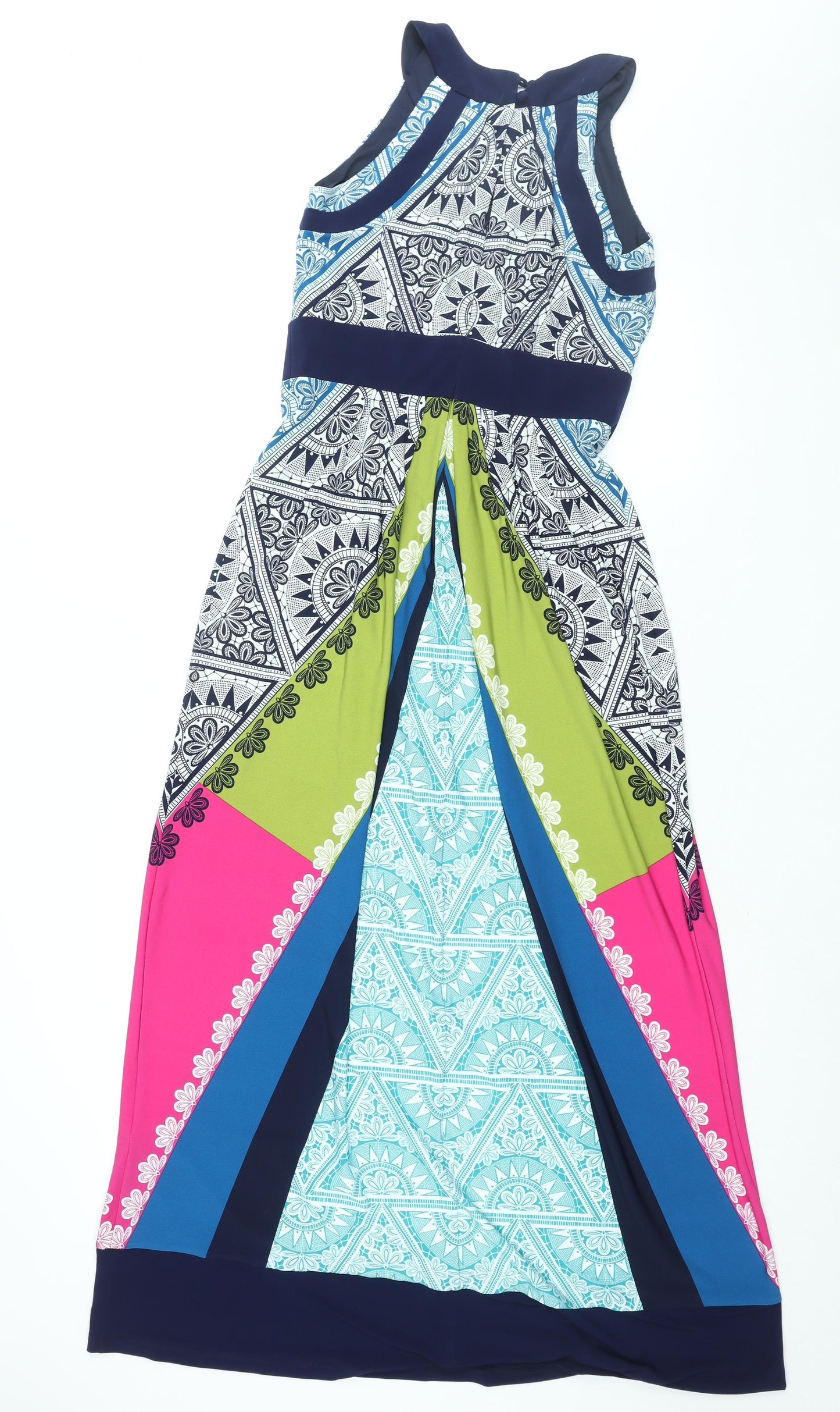 M&Co Womens Multicoloured Geometric Polyester Maxi Size 10 Round Neck Button