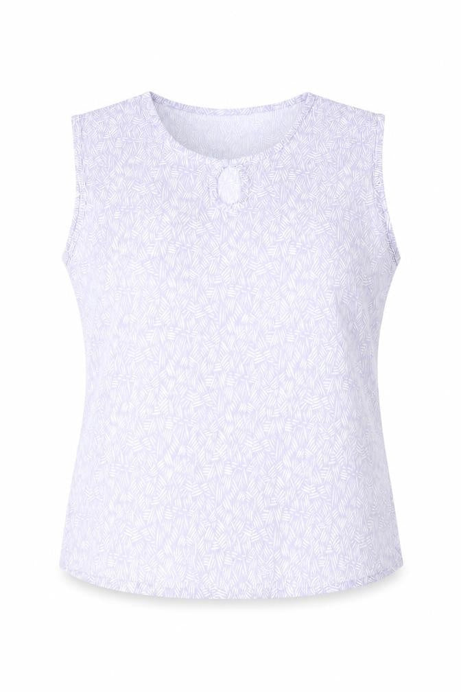 Bonmarché Womens Purple Geometric Polyester Camisole Blouse Size 16 Round Neck - Keyhole Neck Plisse