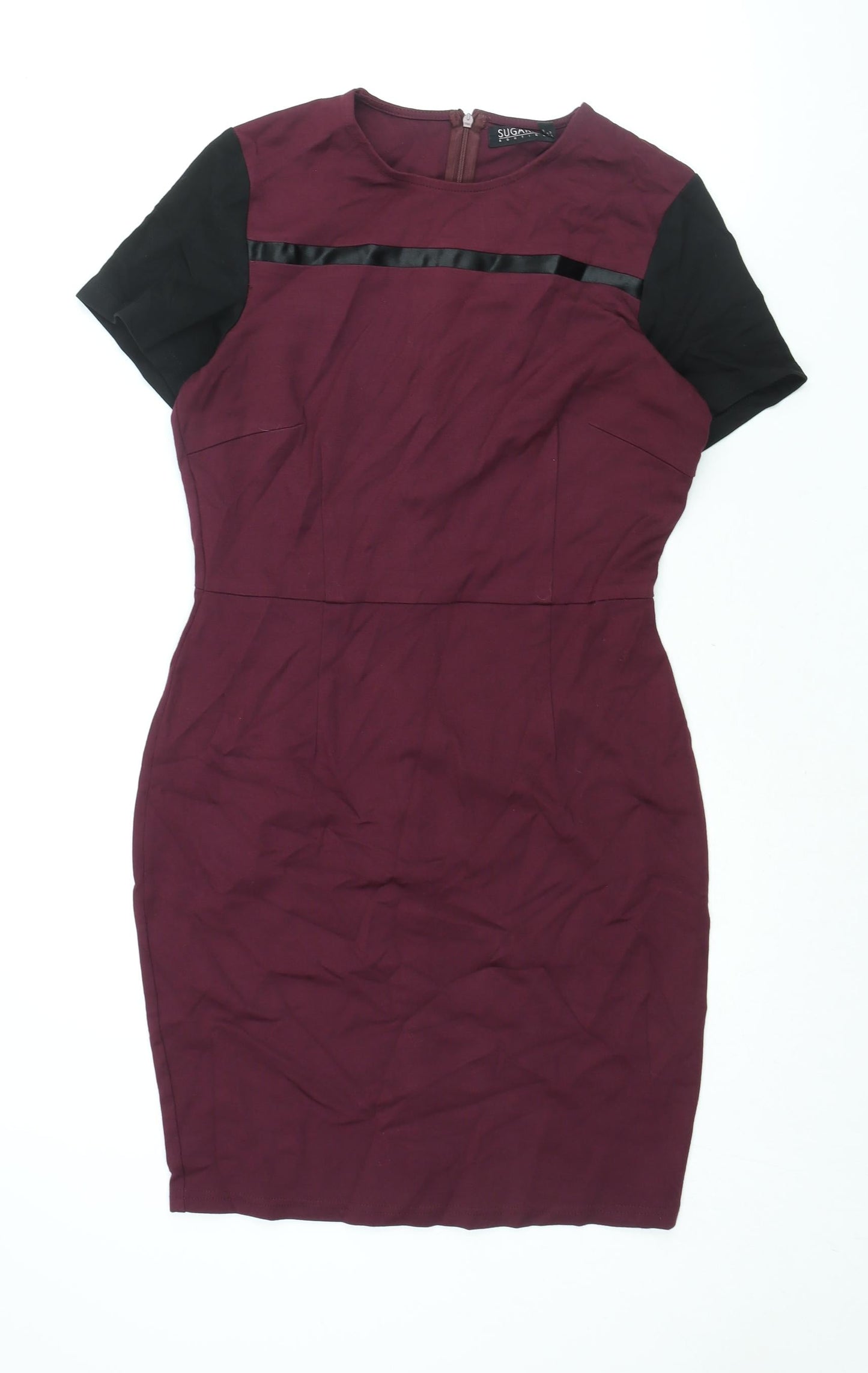 Sugarhill Womens Purple Viscose Bodycon Size 12 Round Neck Zip