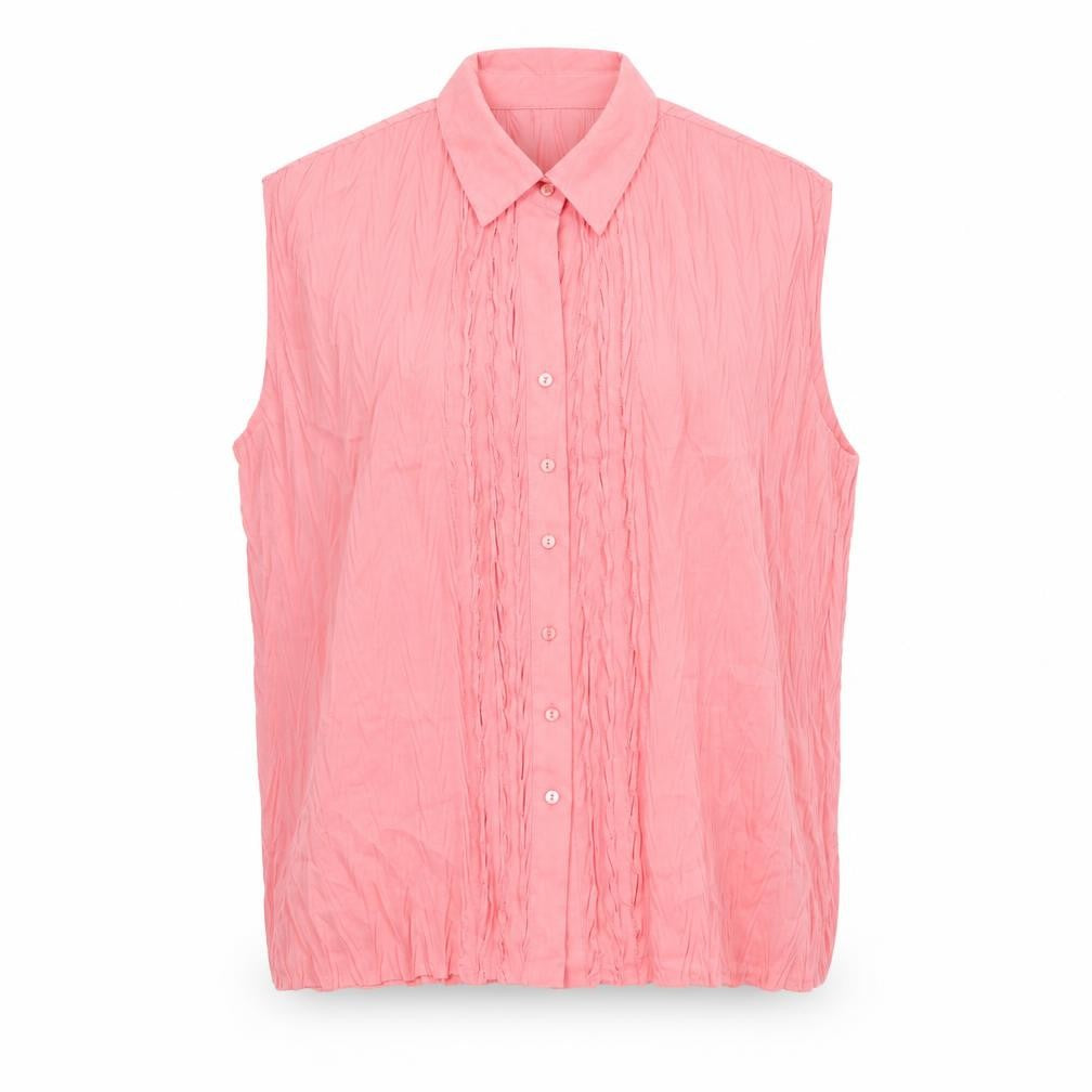 Bonmarché Womens Pink Polyester Basic Button-Up Size 16 Collared - Crinkle Look