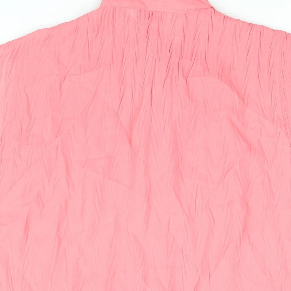 Bonmarché Womens Pink Polyester Basic Button-Up Size 16 Collared - Crinkle Look
