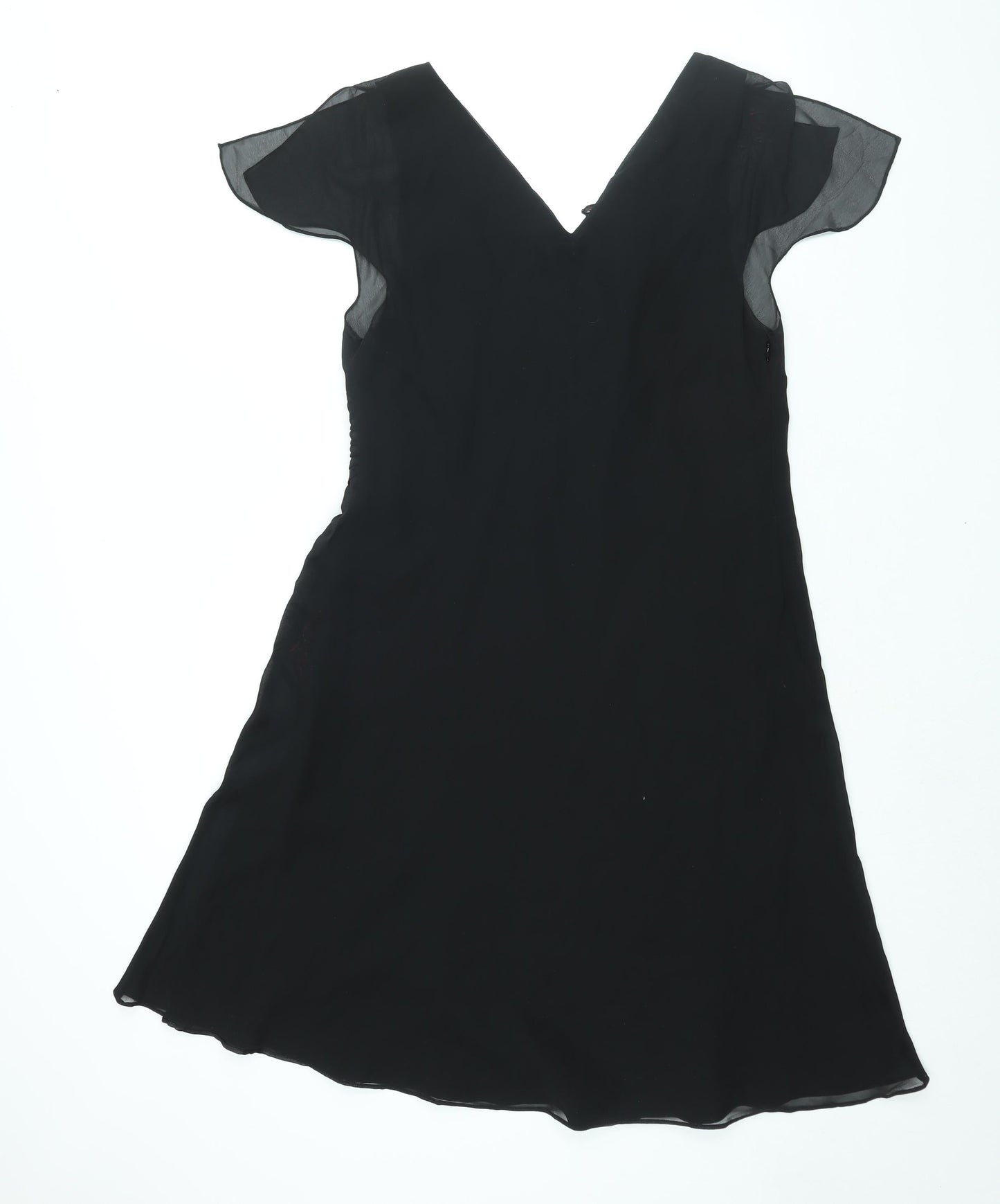 Randi May Womens Black Polyester Shift Size 14 V-Neck Zip - Floral Embroidery