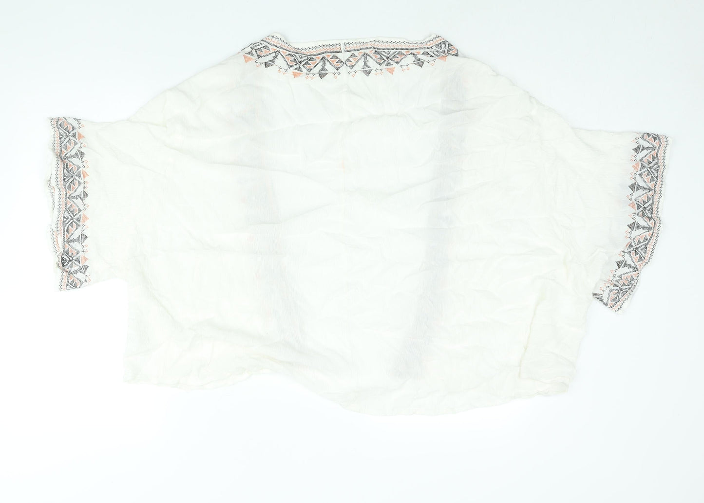 Glamorous Womens White Cotton Kimono Blouse Size XS V-Neck - Embroidered
