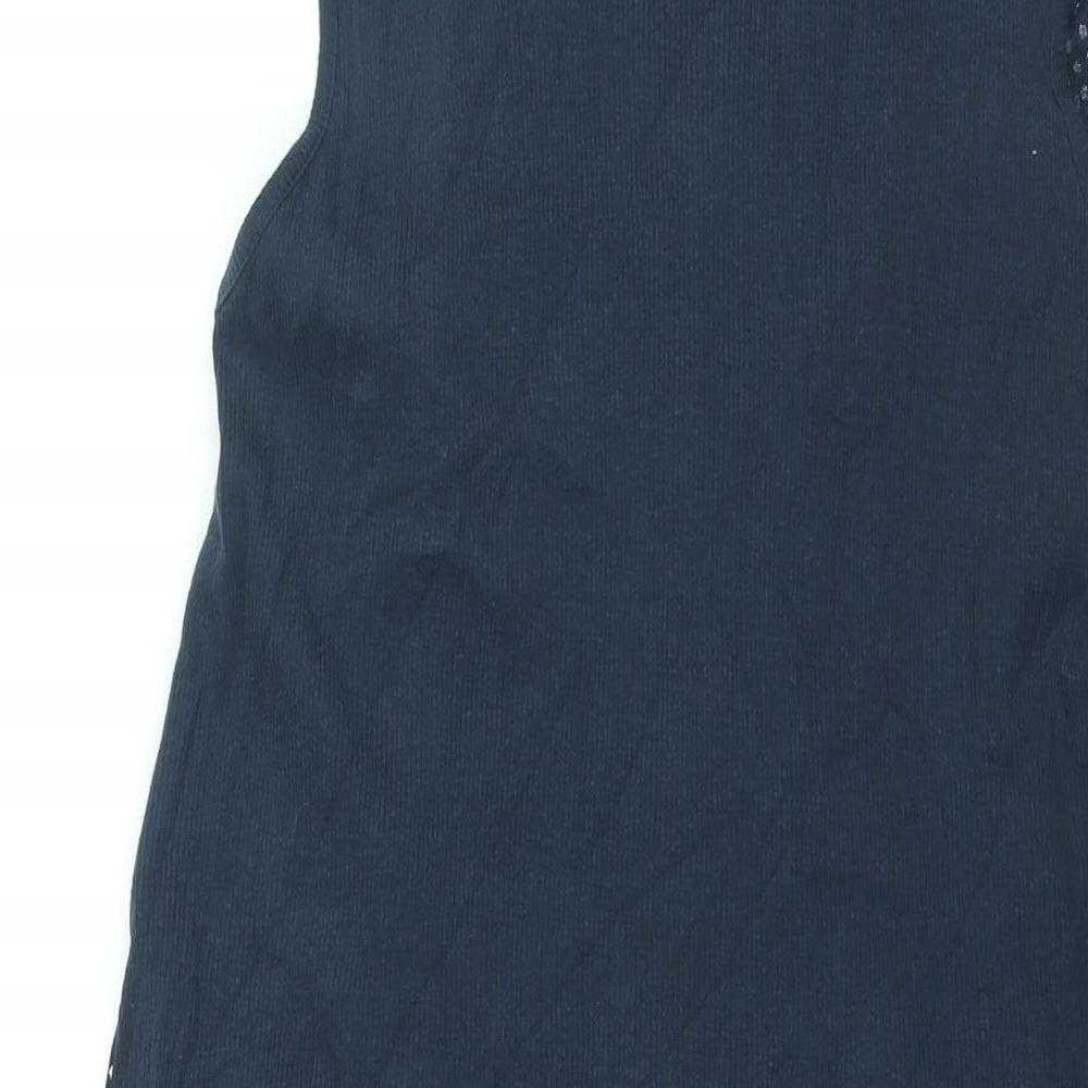 Alice Collins Womens Blue Polka Dot Cotton Shift Size 16 V-Neck Pullover - Frill