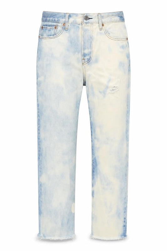 Levis Womens Blue Cotton Blend Straight Jeans Size 28 in L27 in Regular Button - Bleached Raw Hem
