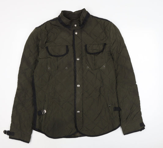 Zara Mens Green Quilted Jacket Size L Zip