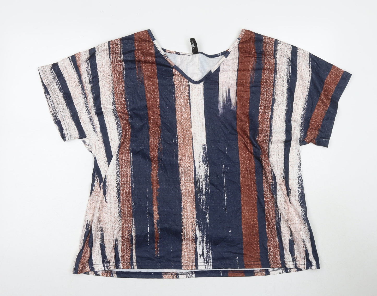 Noracora Womens Multicoloured Striped Polyester Basic T-Shirt Size XL V-Neck