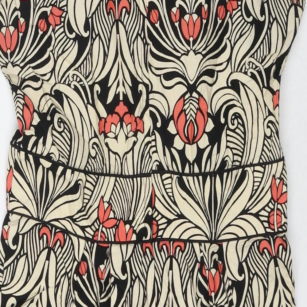 Dorothy Perkins Womens Beige Geometric Cotton A-Line Size 12 Round Neck Zip
