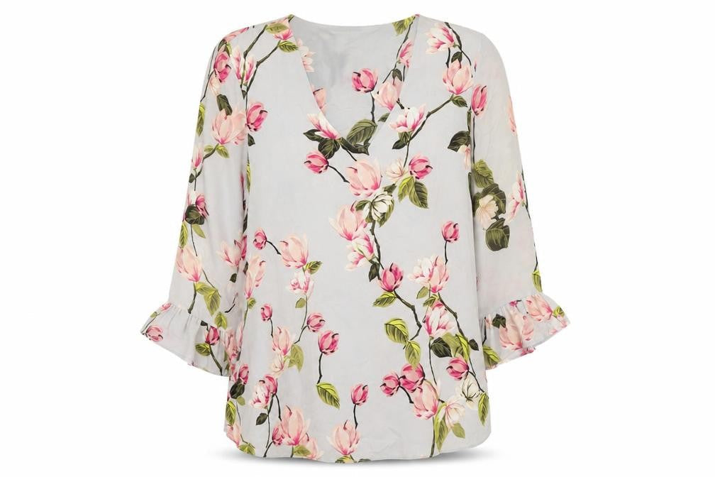 Wallis Womens Grey Floral Polyester Basic Blouse Size 10 V-Neck