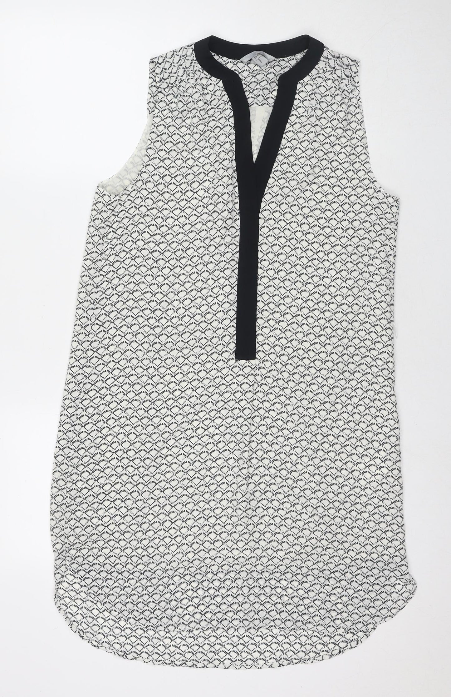 H&M Womens Black Geometric Polyester A-Line Size 10 V-Neck Pullover