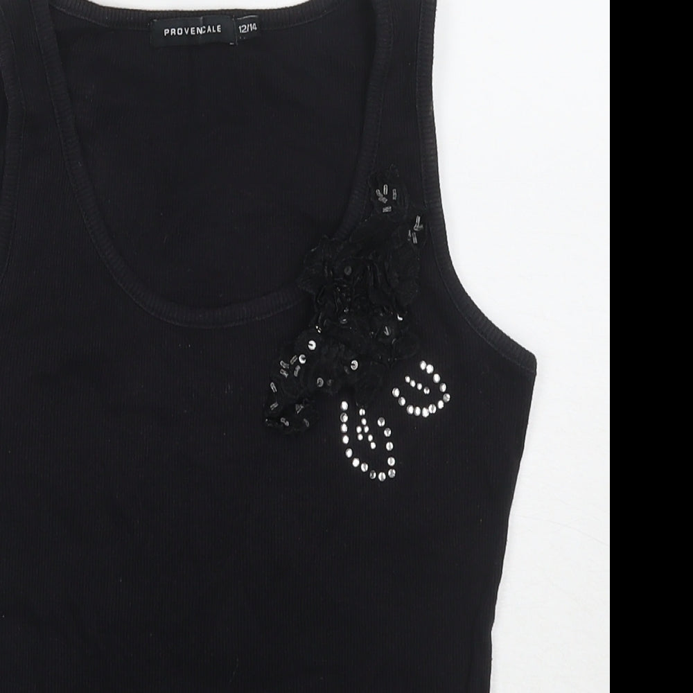 Provinciale Womens Black Cotton Basic Tank Size 12 Round Neck - Size 12-14