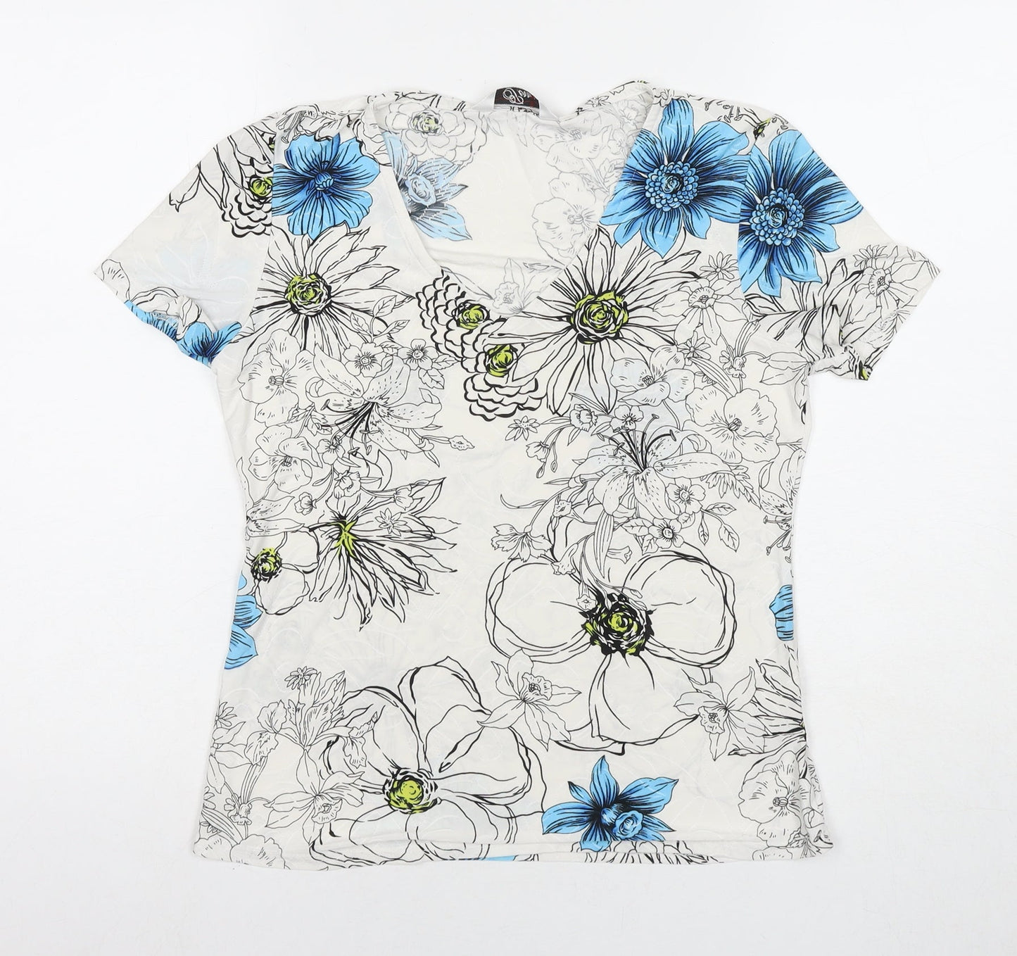 Perie Womens White Viscose Basic T-Shirt Size 12 Round Neck