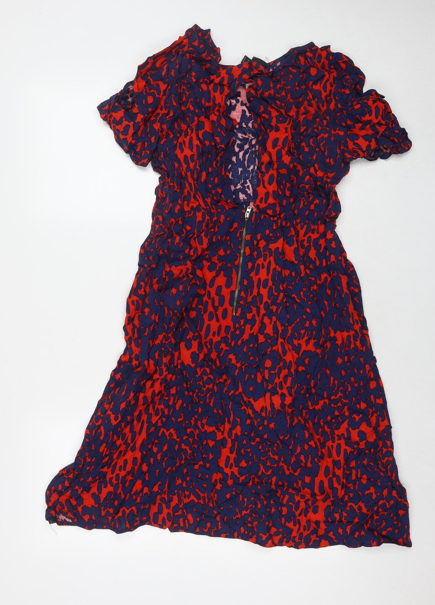 ASOS Womens Red Geometric Viscose A-Line Size 16 Round Neck Zip