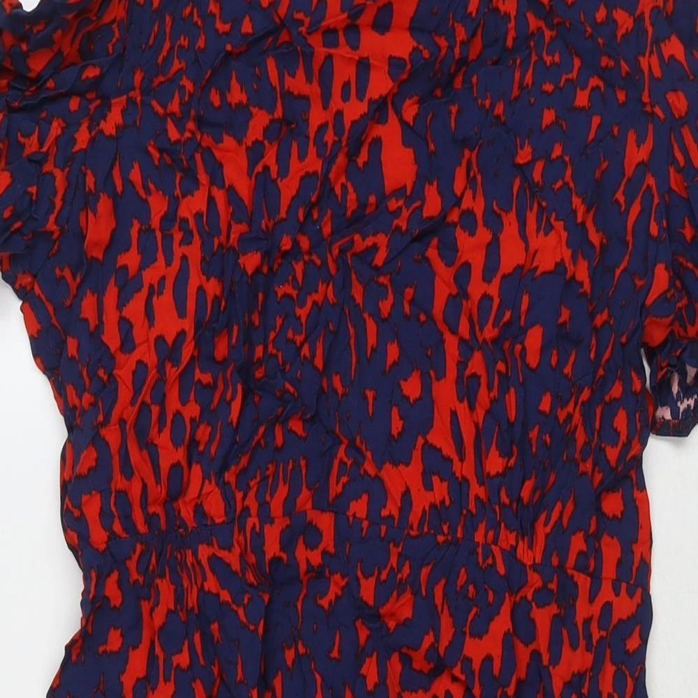 ASOS Womens Red Geometric Viscose A-Line Size 16 Round Neck Zip