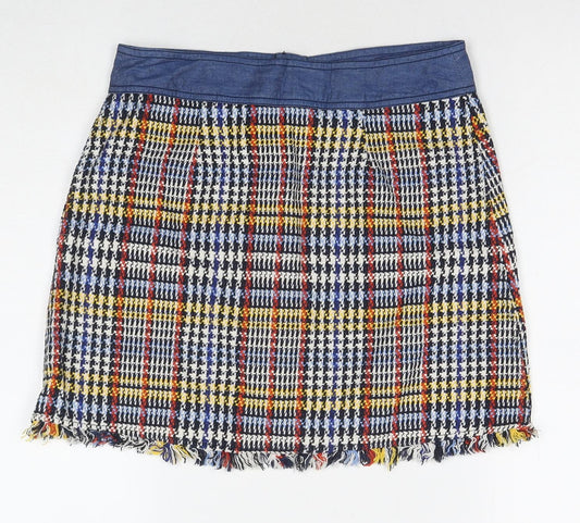 Zara Womens Multicoloured Check Polyester A-Line Skirt Size M Snap