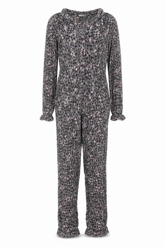 Next Girls Grey Floral Viscose Jumpsuit One-Piece Size 11 Years L20 in Button