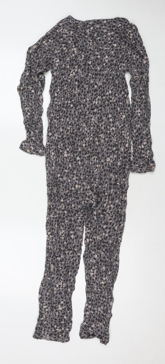 NEXT Girls Grey Floral Viscose Jumpsuit One-Piece Size 11 Years L20 in Button