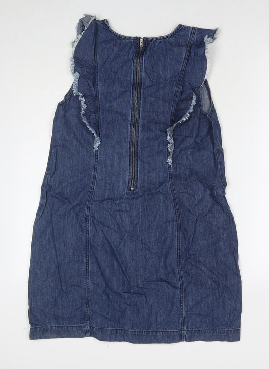 Matalan Womens Blue Cotton Tank Dress Size 14 Round Neck Zip