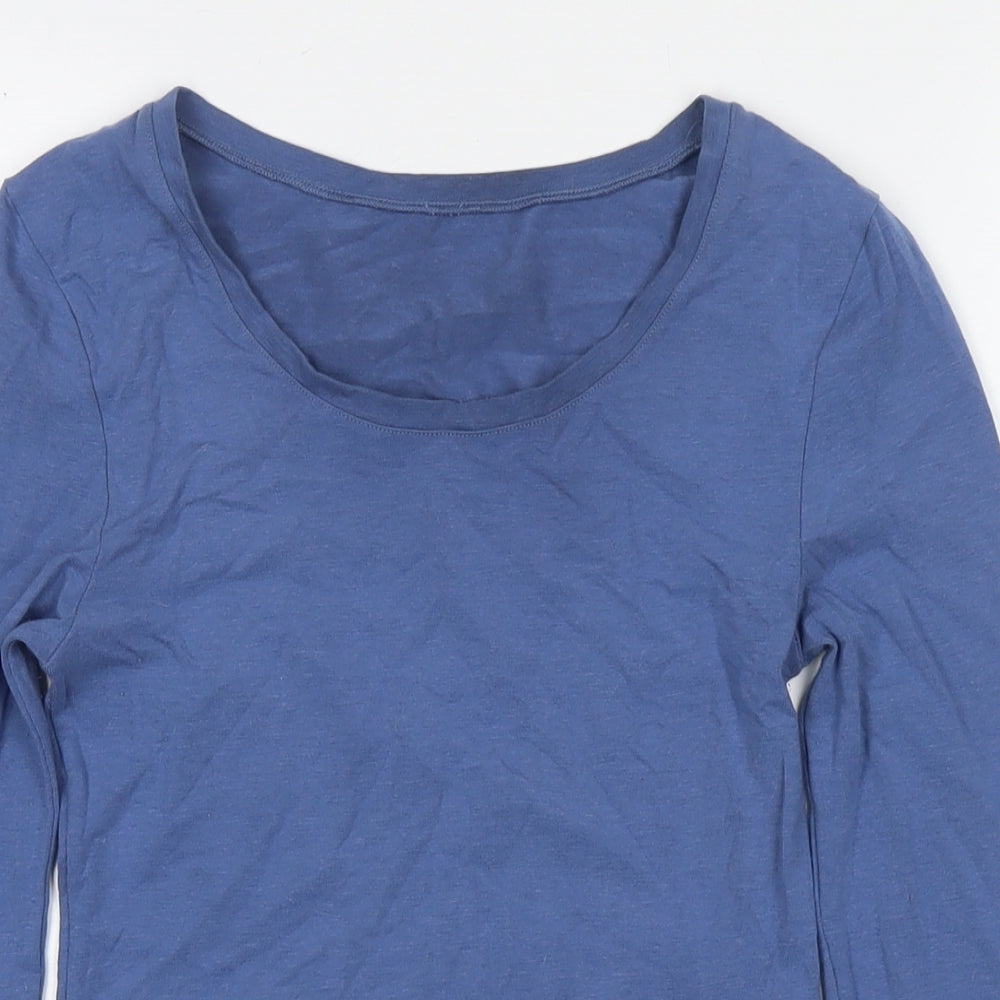 IRIS Womens Blue Acrylic Basic T-Shirt Size S Round Neck