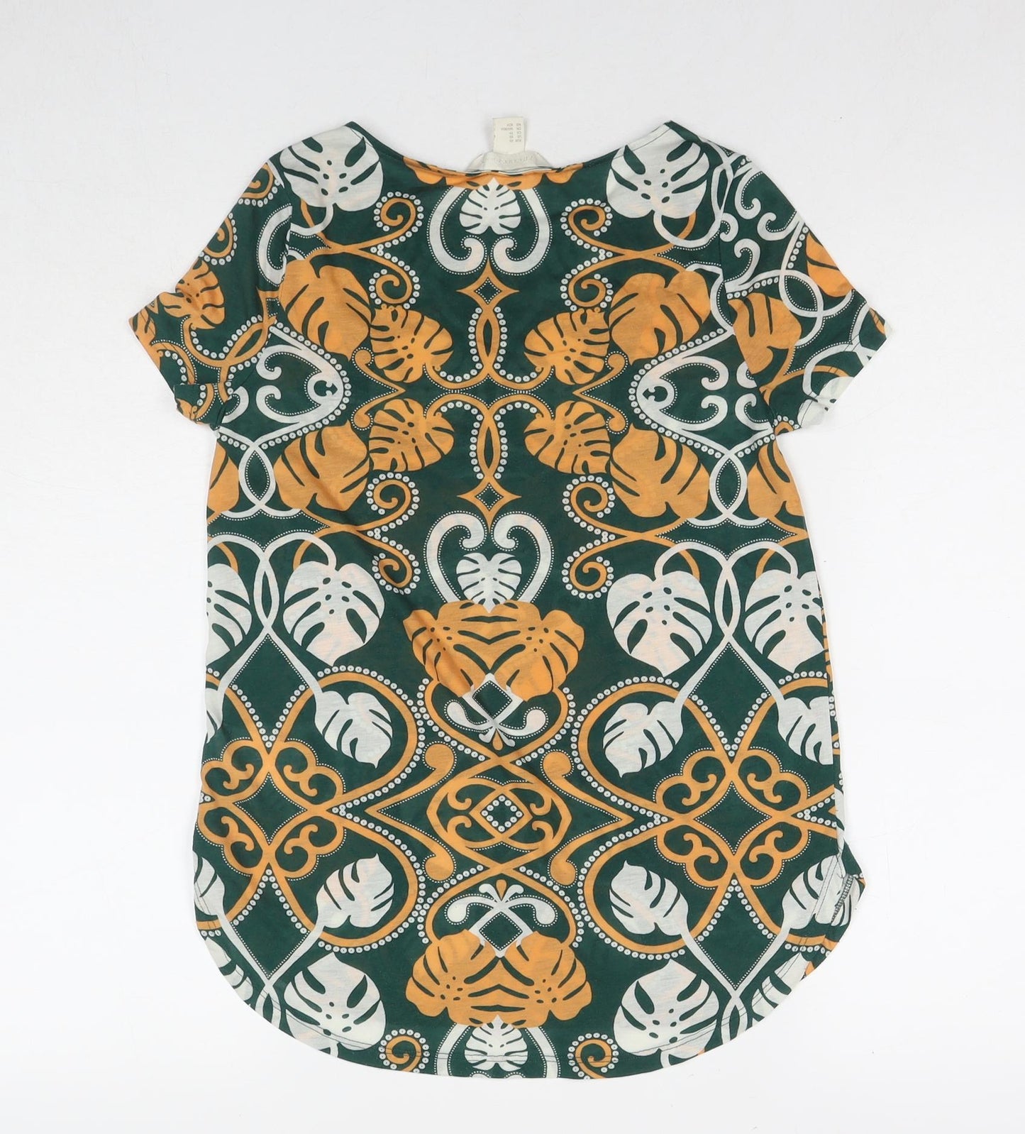 H&M Womens Green Geometric Polyester Basic T-Shirt Size XS Round Neck