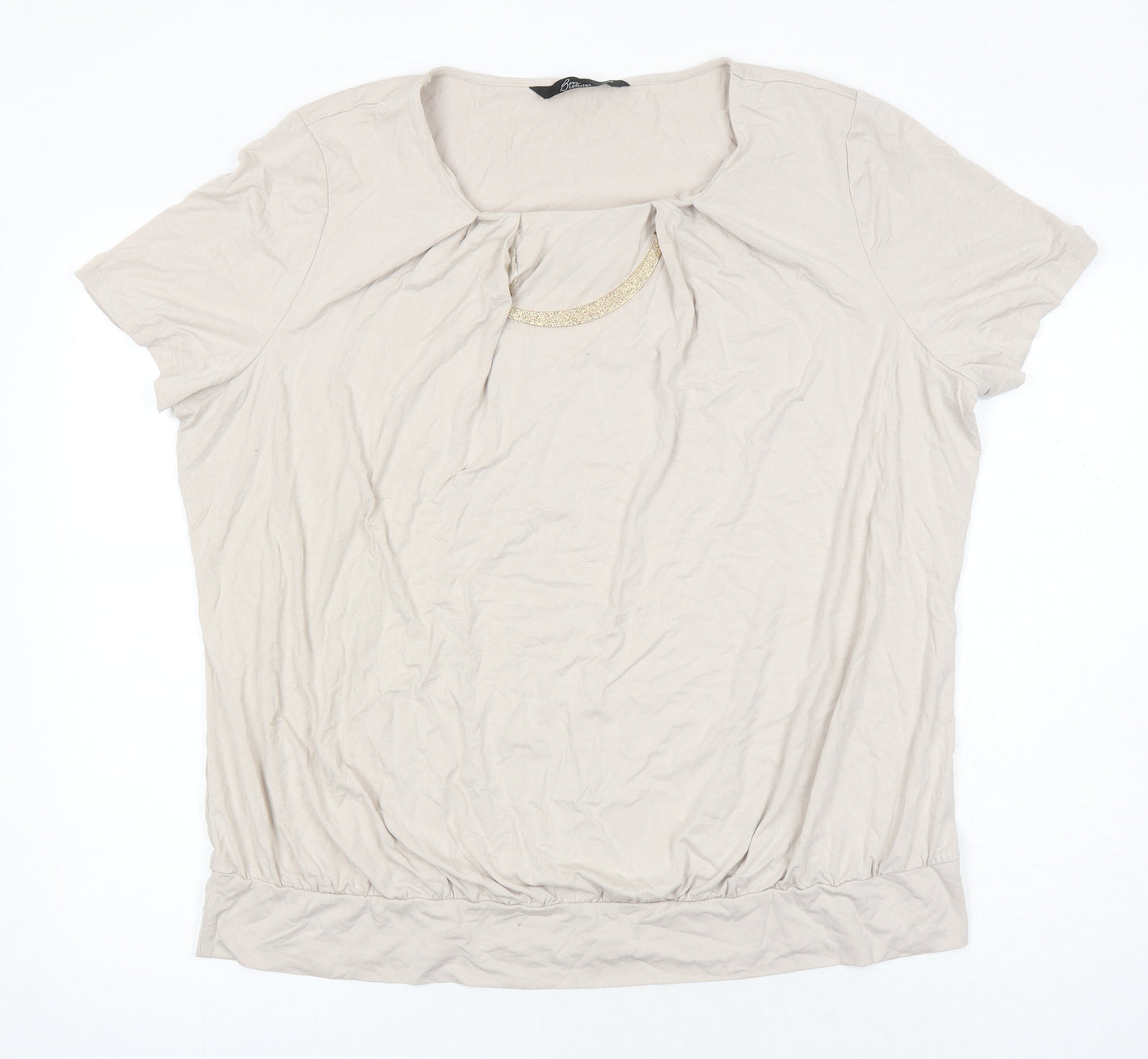 BM collection Womens Beige Viscose Tunic Blouse Size 24 Scoop Neck
