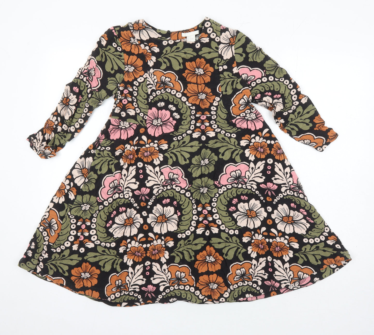 H&M Womens Multicoloured Floral Viscose A-Line Size 10 Round Neck