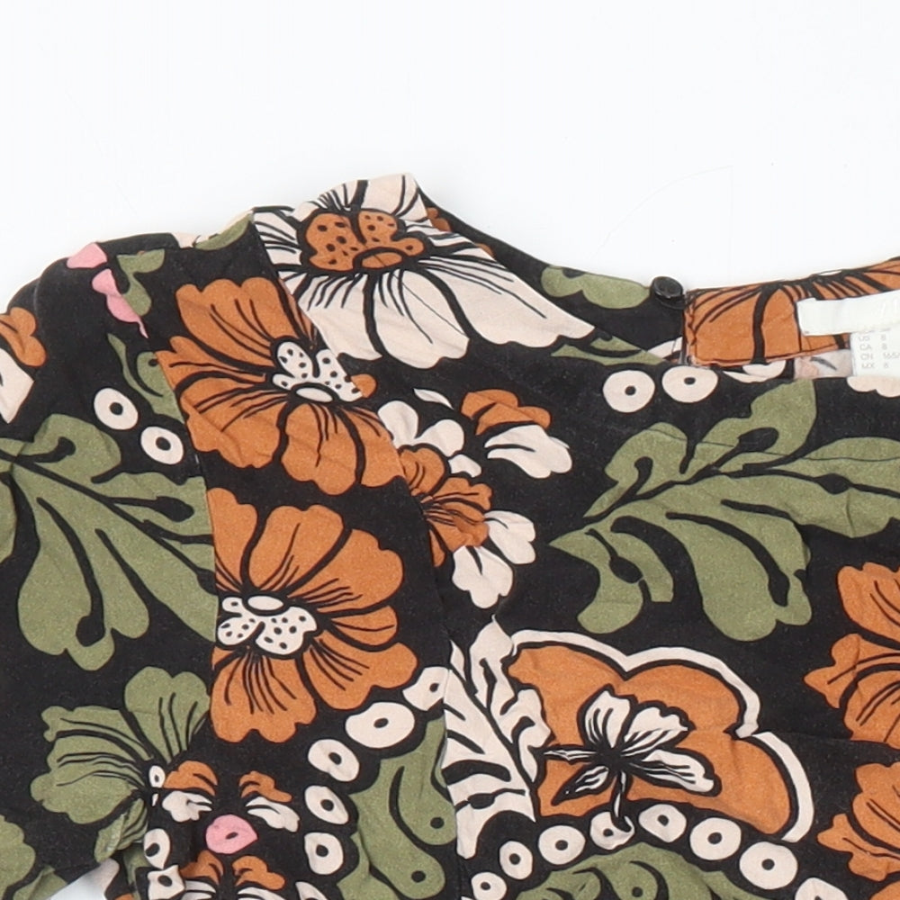 H&M Womens Multicoloured Floral Viscose A-Line Size 10 Round Neck