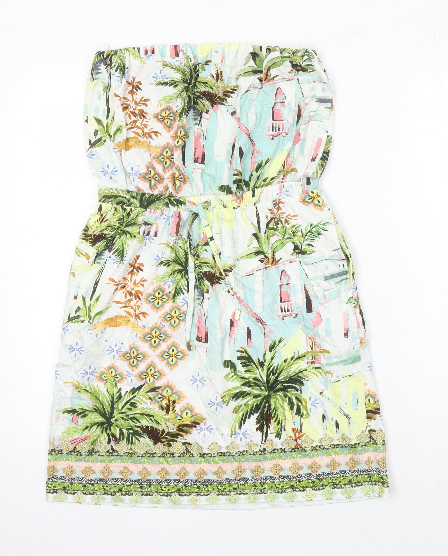 NEXT Womens Ivory Floral 100% Cotton Shift Size 10 Off the Shoulder