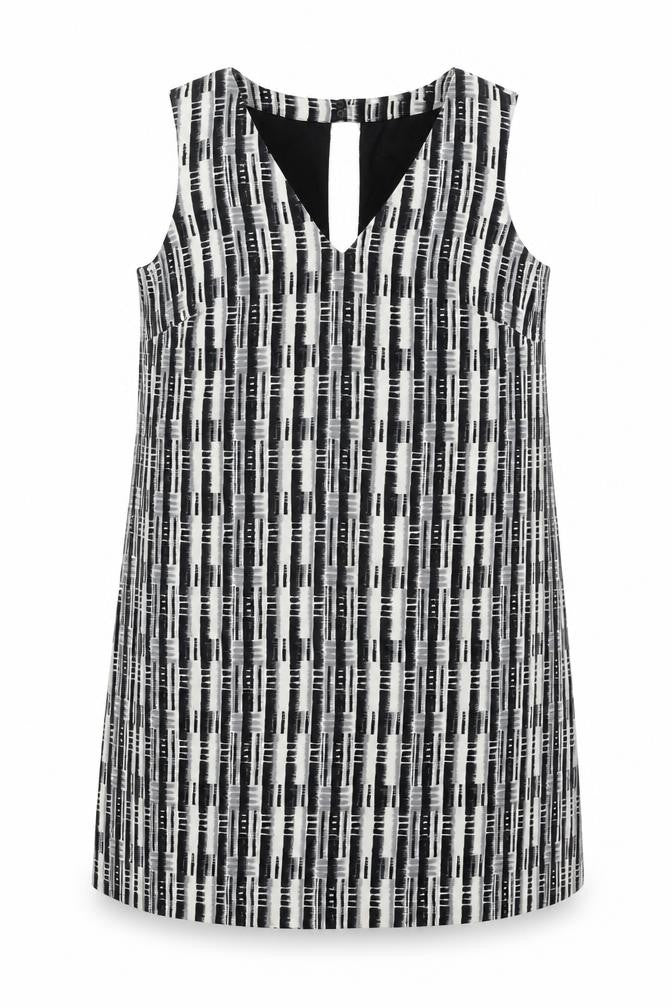 NEXT Womens White Geometric Polyester Shift Size 18 V-Neck Zip
