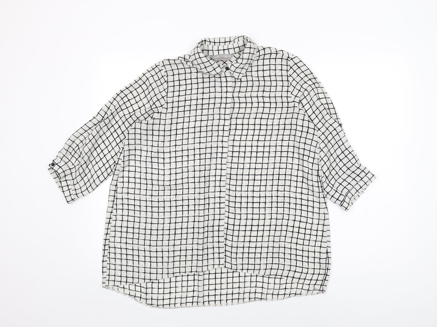 Dorothy Perkins Womens White Geometric Polyester Basic Button-Up Size 10 Collared