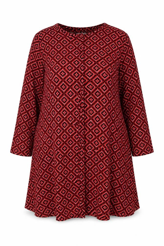 Simply Be Womens Red Geometric Polyester Shift Size 22 Round Neck Pullover