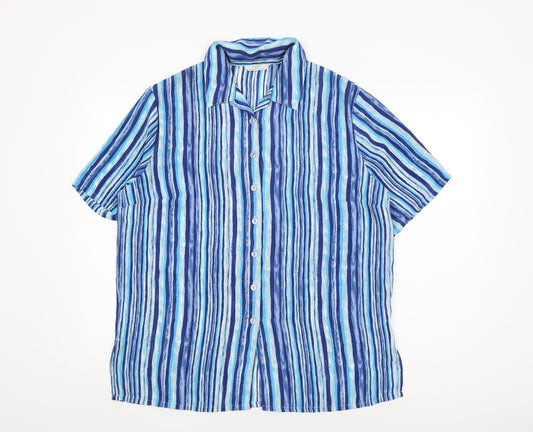 St Michael Womens Blue Geometric Polyester Basic Button-Up Size 16 Collared