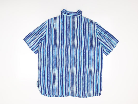 St Michael Womens Blue Geometric Polyester Basic Button-Up Size 16 Collared