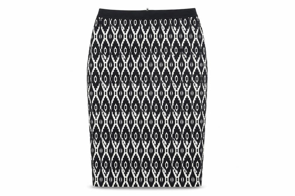 Marks & Spencer Womens Black Geometric Cotton Straight & Pencil Skirt Size 10 Zip