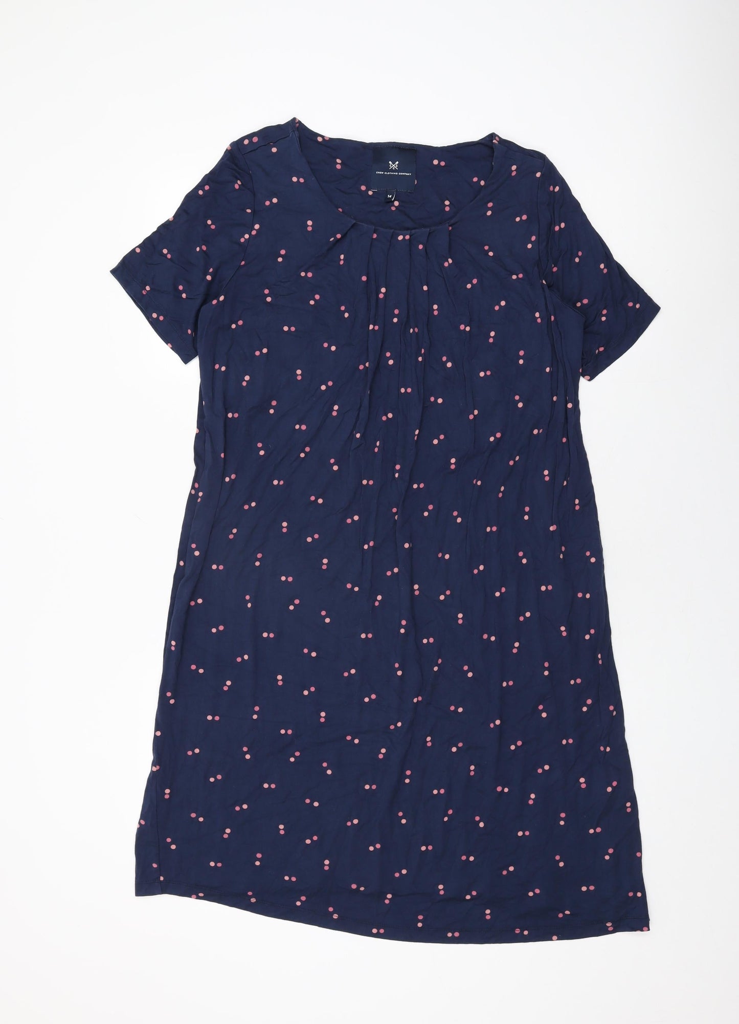 Crew Clothing Company Womens Blue Polka Dot Viscose Shift Size 14 Round Neck Pullover