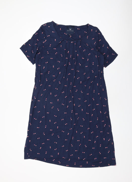 Crew Clothing Company Womens Blue Polka Dot Viscose Shift Size 14 Round Neck Pullover