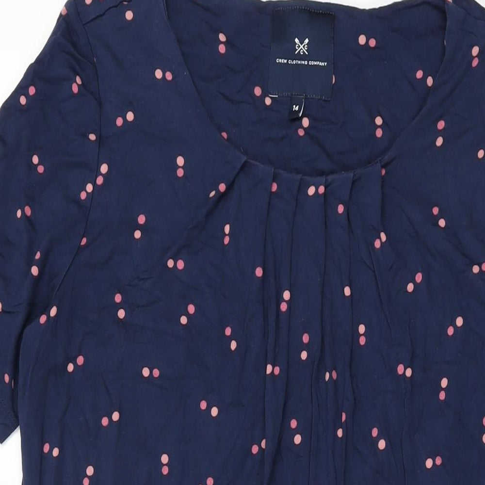 Crew Clothing Company Womens Blue Polka Dot Viscose Shift Size 14 Round Neck Pullover